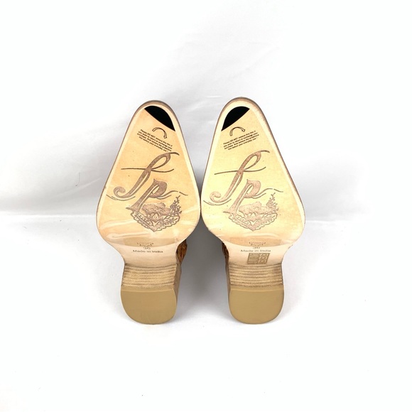 Free People In The Loop Woven Boots Tan Leather Boho Ankle Block Heel Festival - Picture 6 of 7